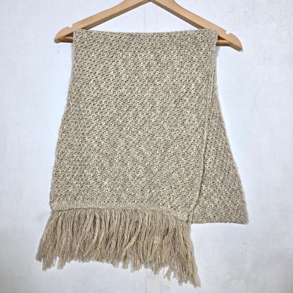 Tivoli Knit Scarf L Beige Linen Blend Fringed Textured Wrap Neckwear SEO